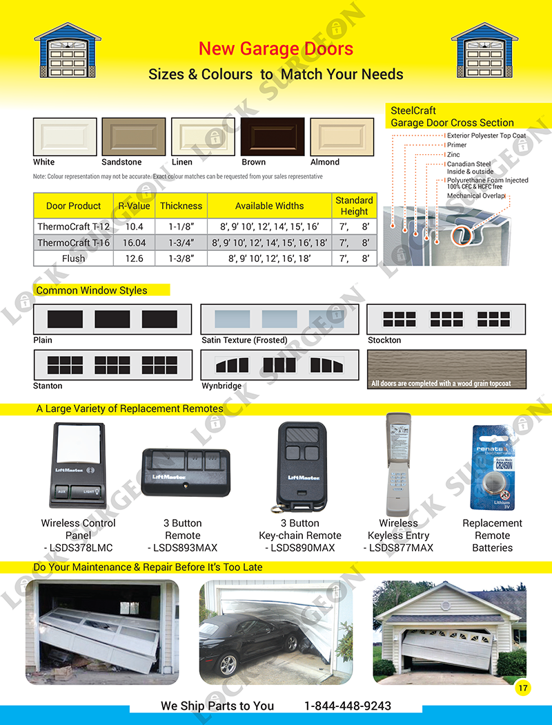 Airdrie New replacement garage doors shipped from Lock Surgeon Parts Supply fulfillment centres.