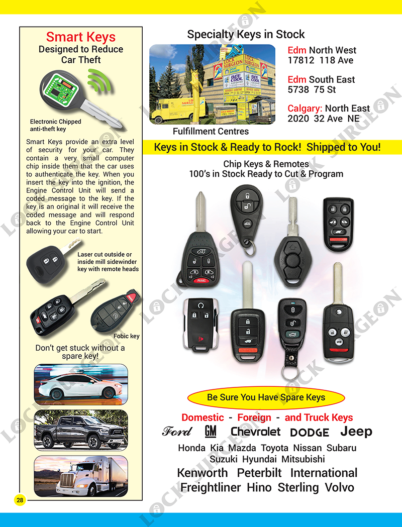 Hundreds of automotive smart keys, FOBs, proximity keys, transponder keys & remotes in stock Airdrie.