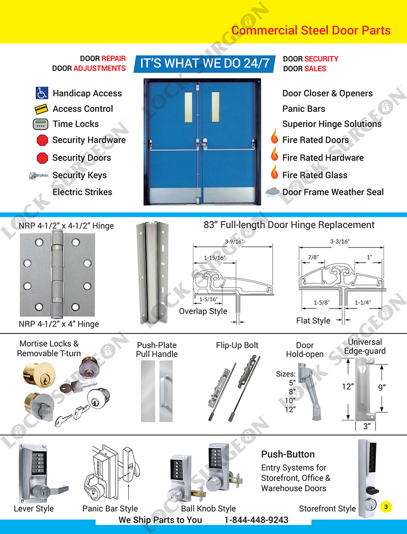 Airdrie Commercial steel & storefront glass aluminum door repair part products.