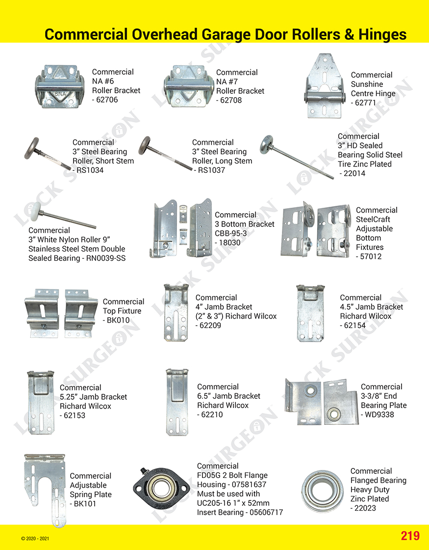 Garage door lift-assist guides commercial overhead door brackets bearings & flanges Airdrie.