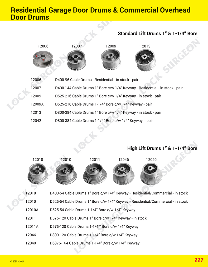 Garage door parts cable drums standard lift high lift Airdrie.