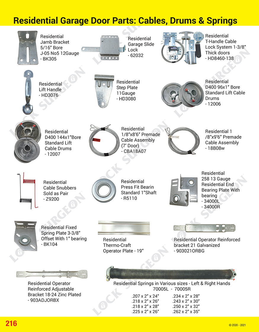 Garage door parts residential jamb bracket slide lock t-handle lock system garage door cable Airdrie.