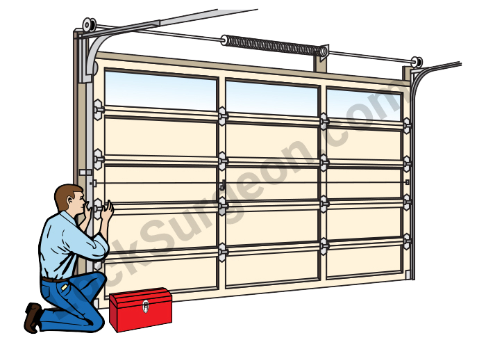 Lock Surgeon garage door springs & man working on garage door springs Airdrie.