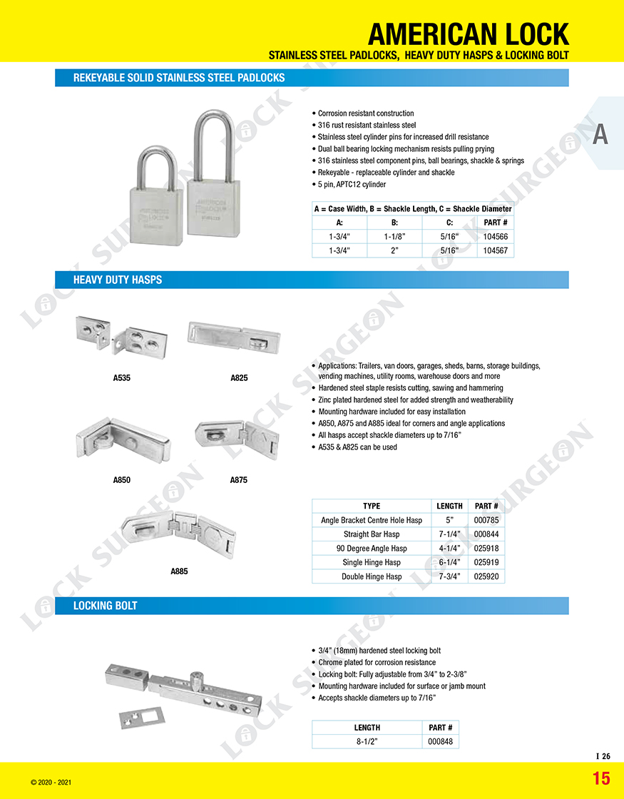 Padlocks-American lock-stainless steel padlocks-heavy duty hasps and locking bolt Airdrie