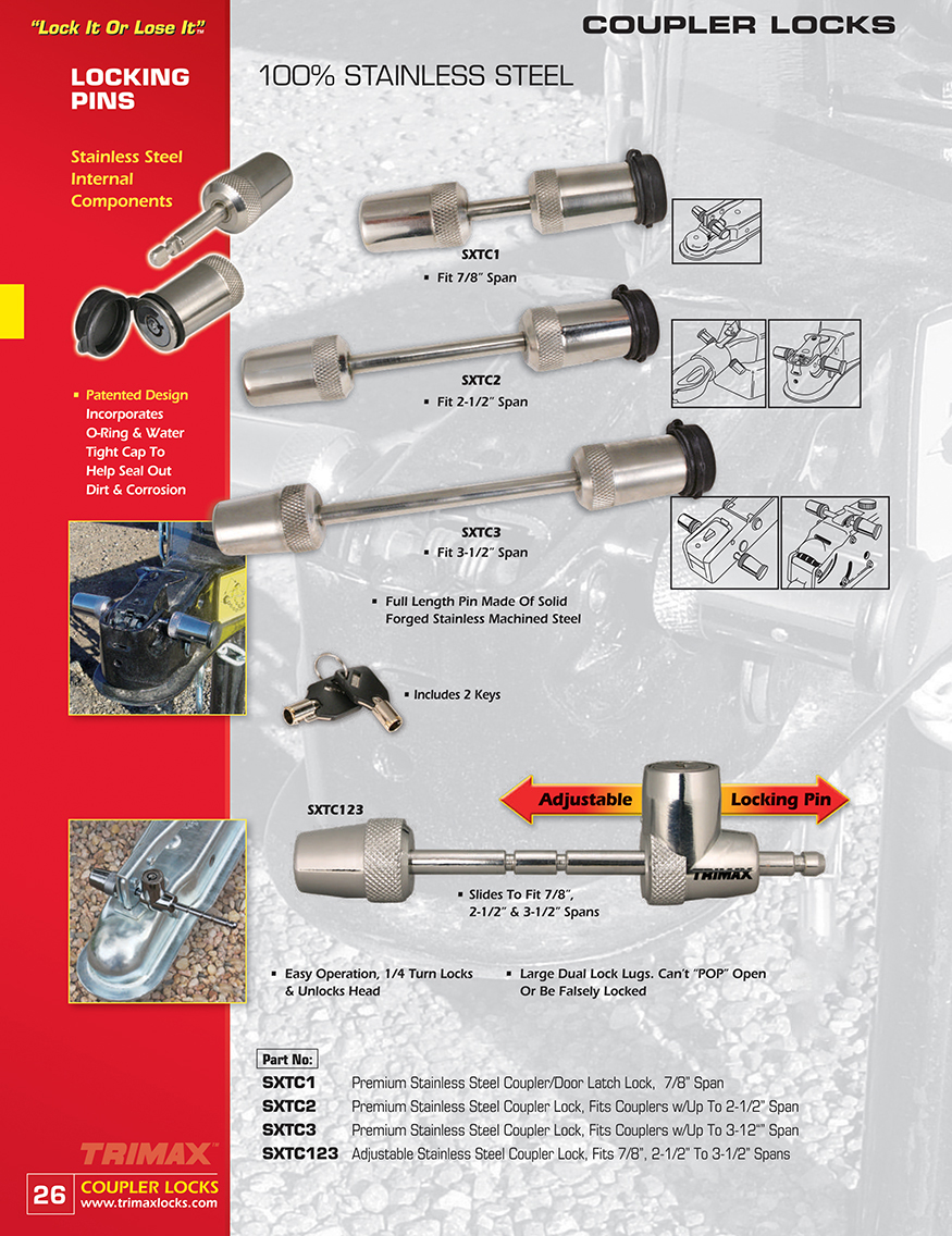 Airdrie stainless steel locking pins and coupler locks.