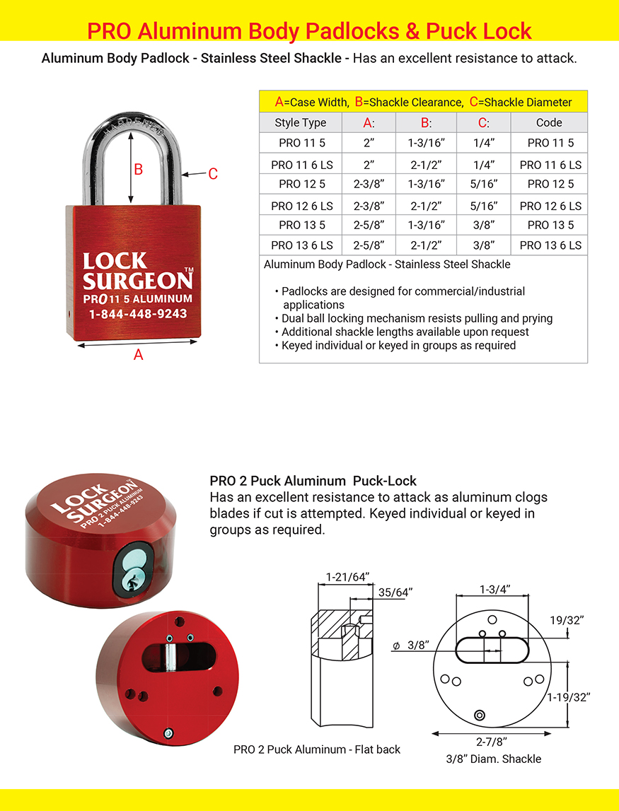 Airdrie High-grade aluminum padlocks with hardened stainless steel shackle.