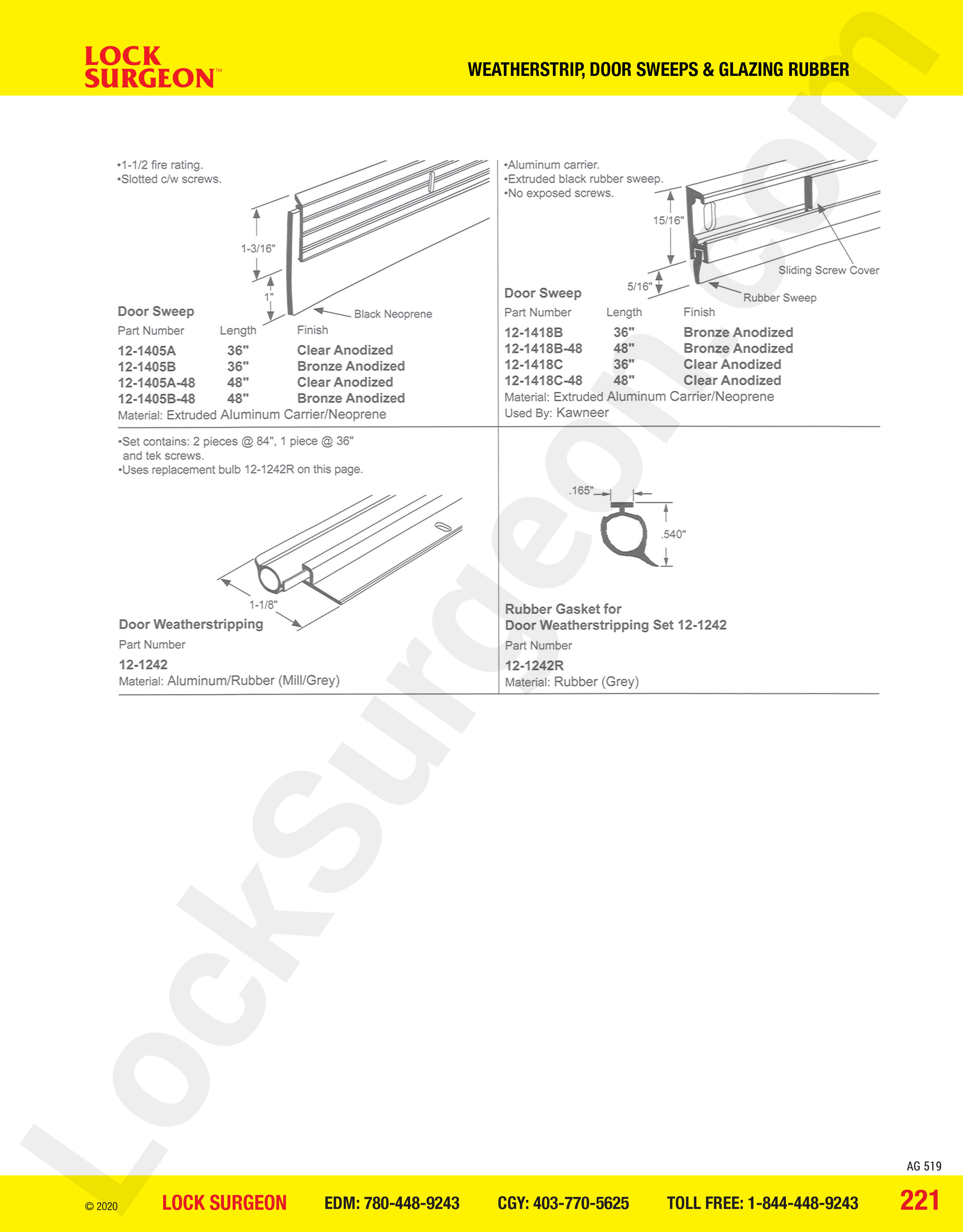 Airdrie New aluminum door sweeps and rubber gaskets.