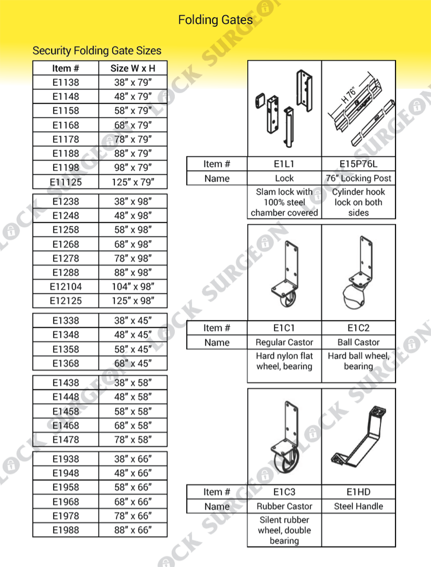 Airdrie Window Bars folding gate security bars in various sizes.