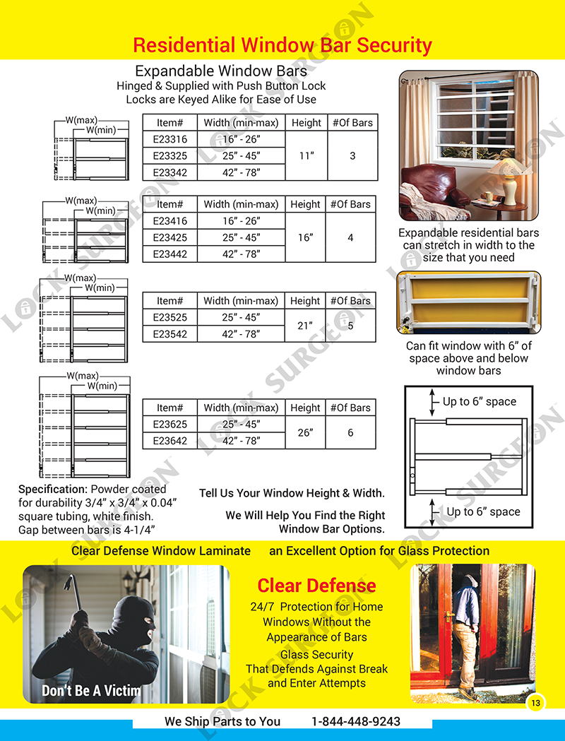 Banff Window bar security & clear glass laminate protection for flat storefron or home glass.