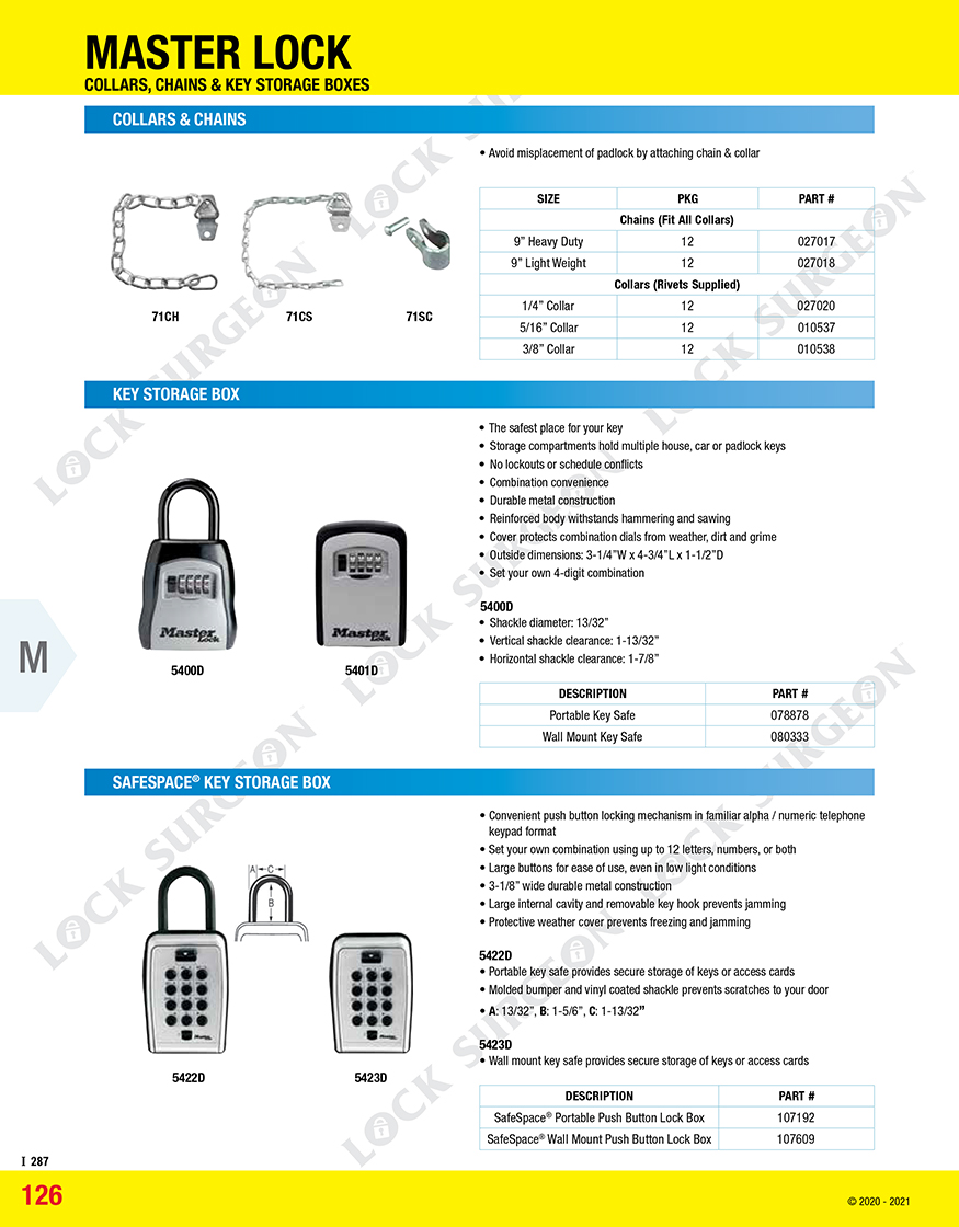 Banff padlocks Master lock collars chains and key storage boxes.