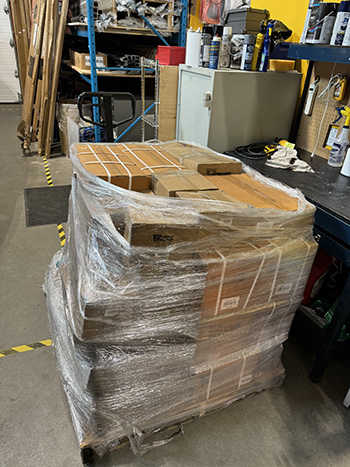 pallet packaged and ready to go with Banff customers product.