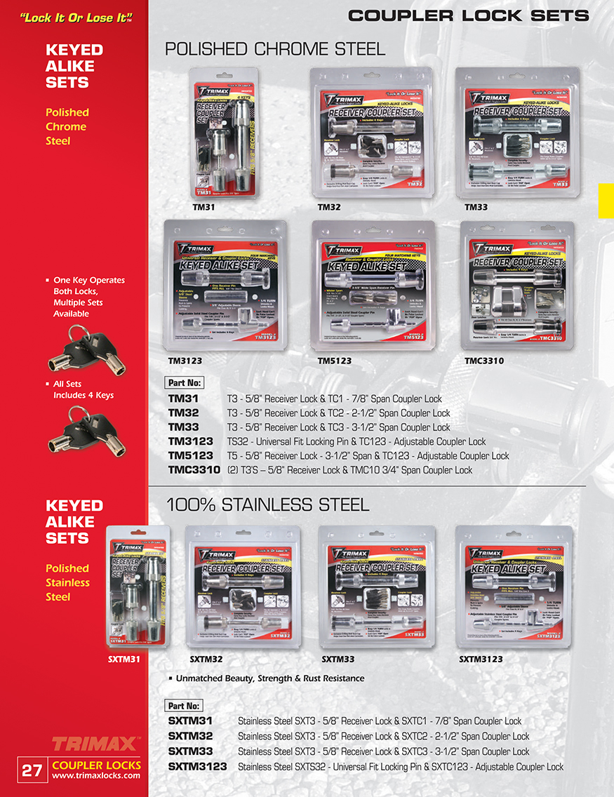 Coupler lock sets that are keyed alike in polished chrome or polished stainless steel Barrhead.