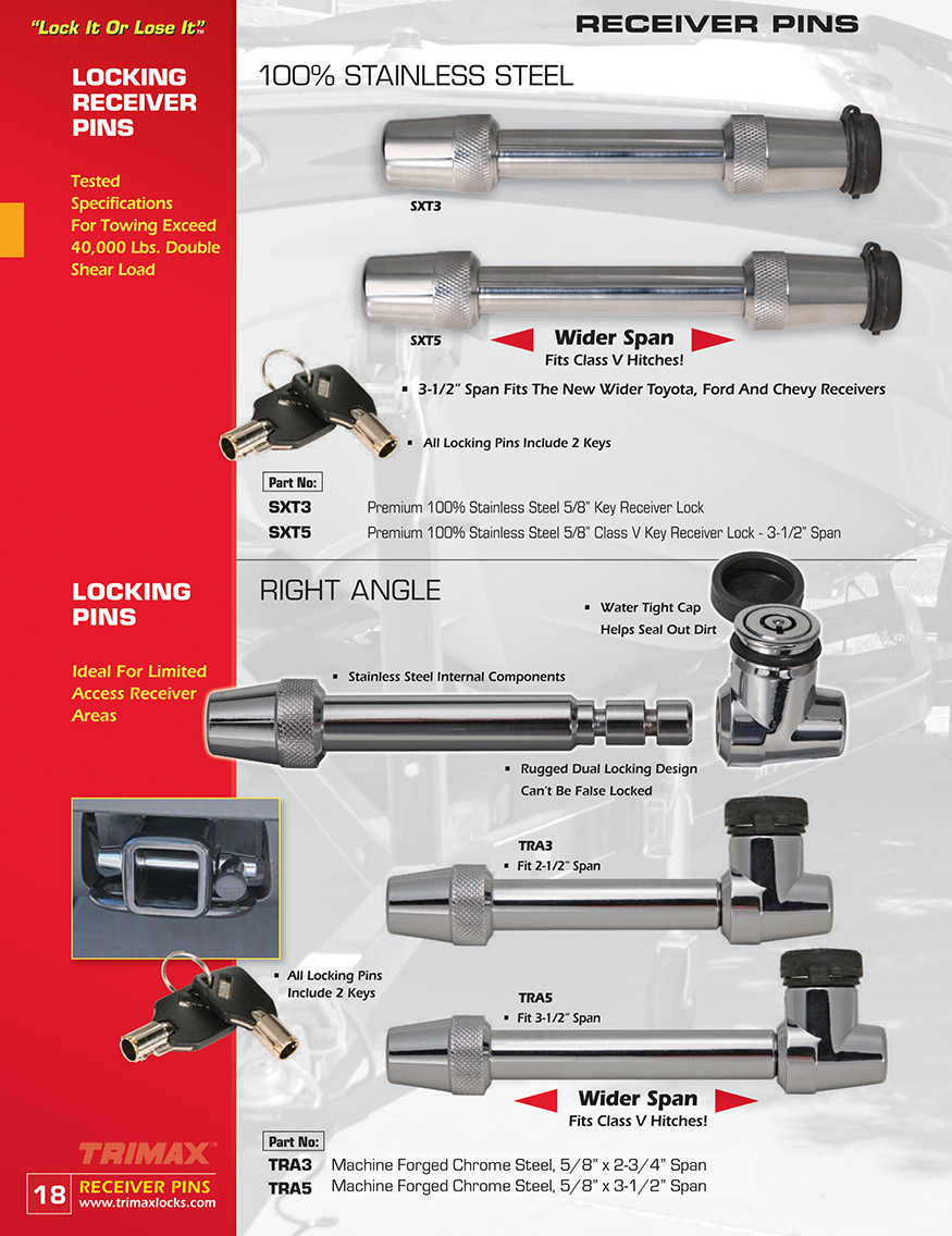 Locking receiver pins, 100% stainless steel & right angle version Brooks.