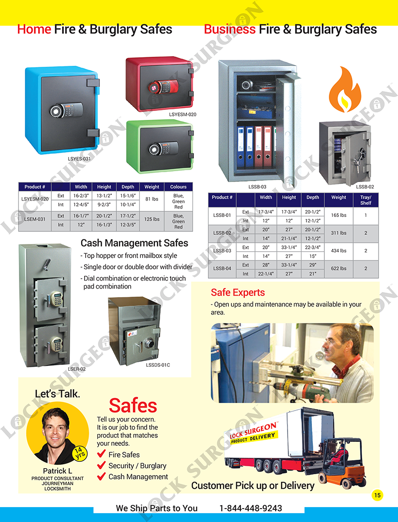 Fort McMurray Commercial & residential fire-rated burglary safes in various styles and applications.