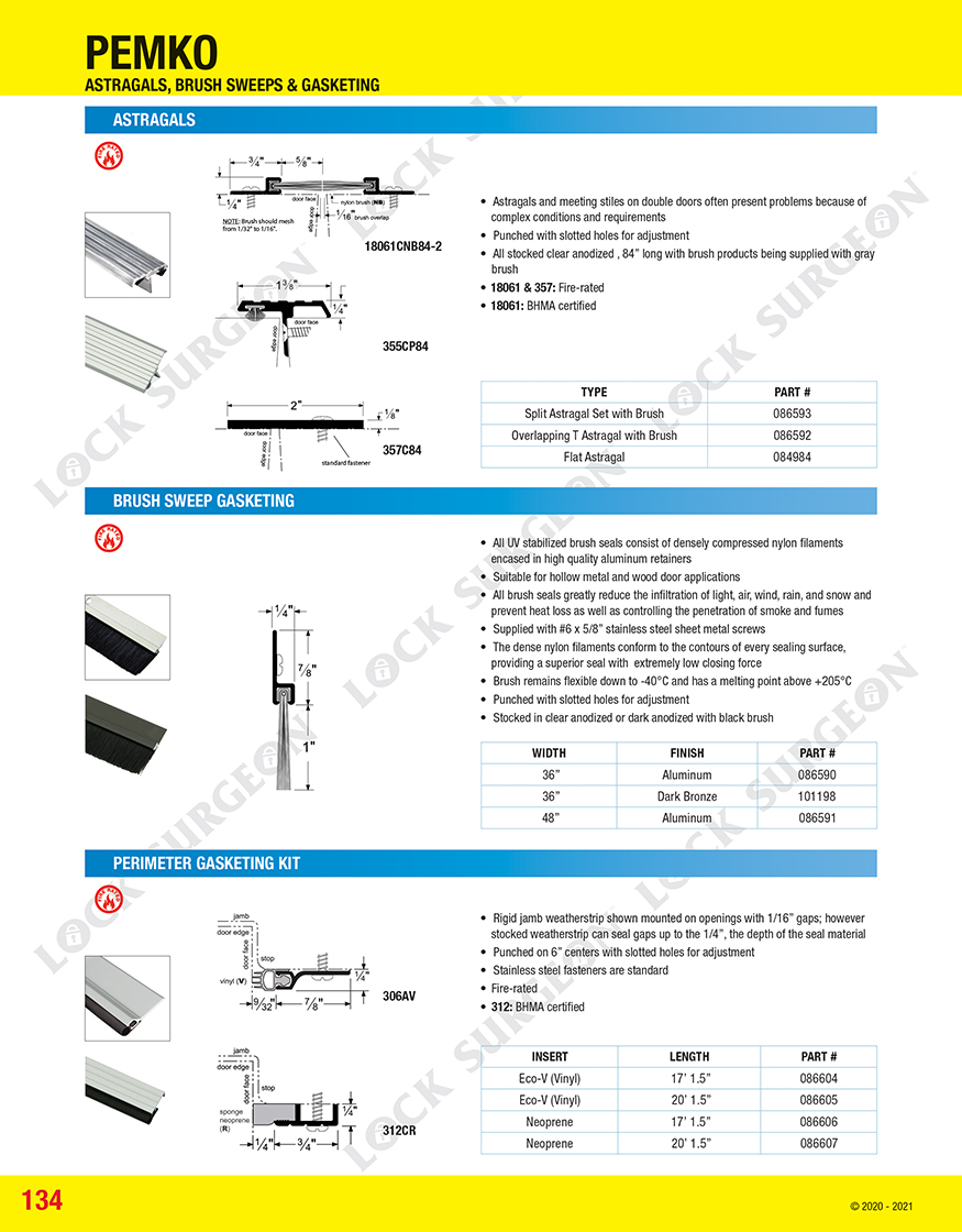 Weather Strip-Pemko Astragals-Brush Sweeps and gasketing Hinton