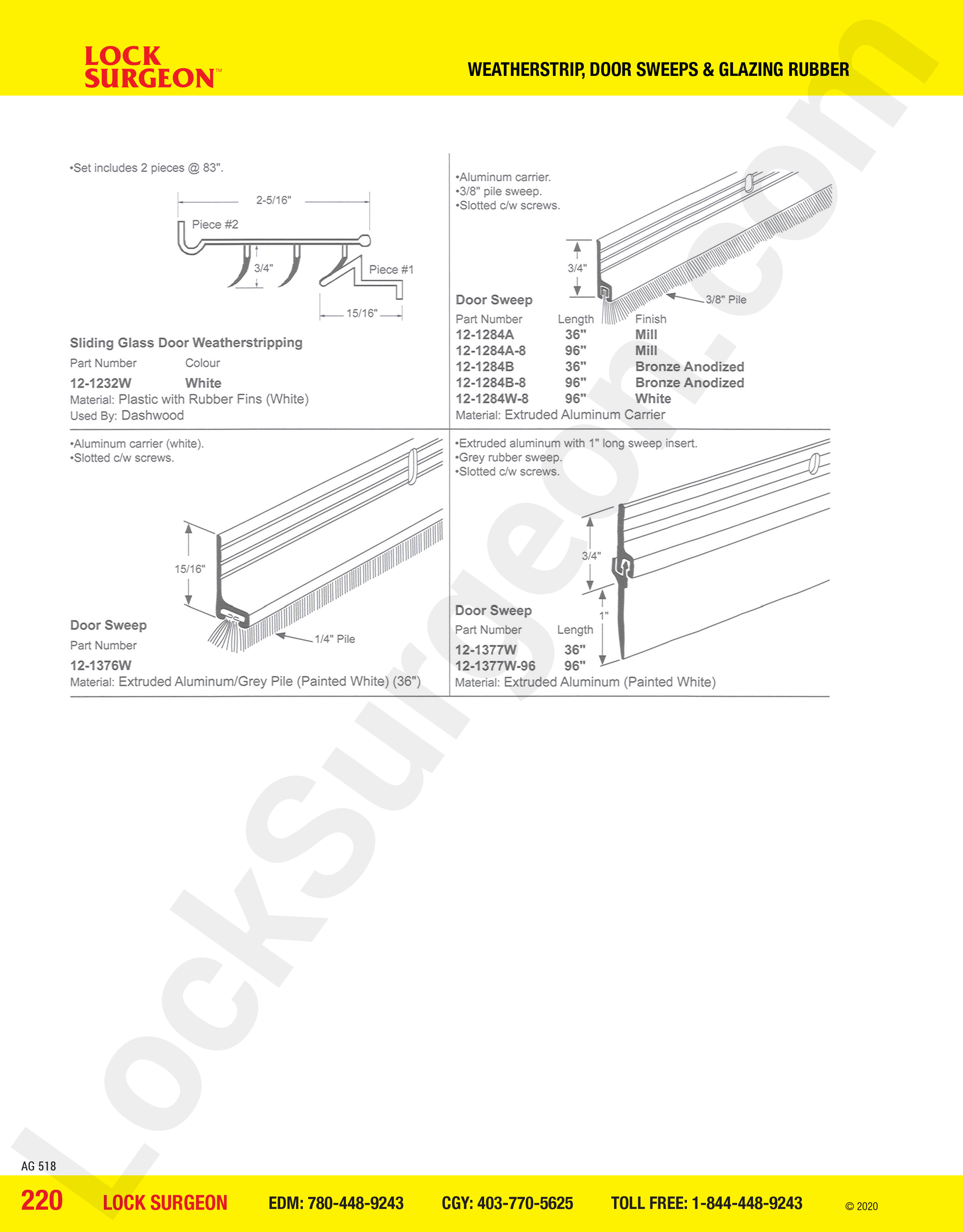 Replacement door sweep and door weatherstrip for sliding glass doors Olds.