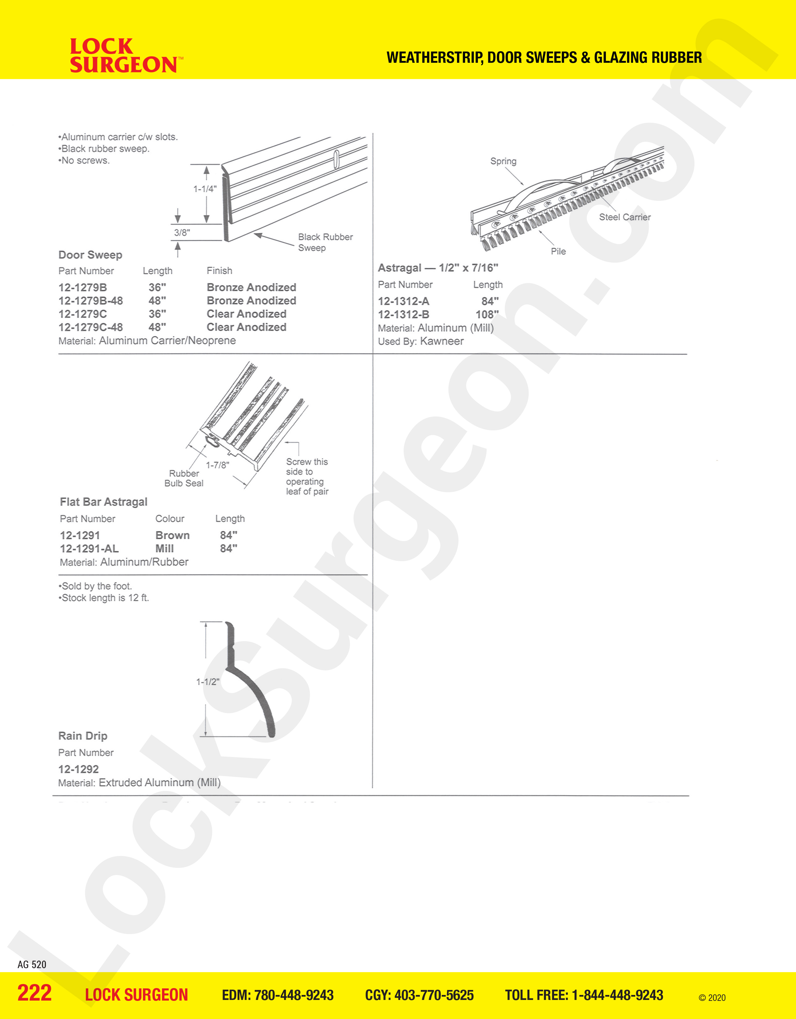 Replacement door sweeps and astragals for doors Olds.