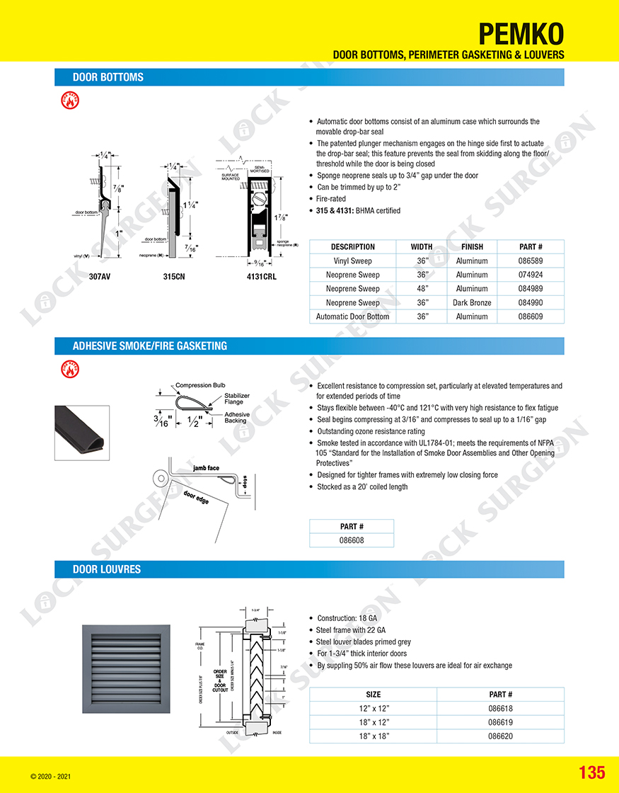 Olds weather strip-pemko door bottoms-perimeter gasketing and louvers.