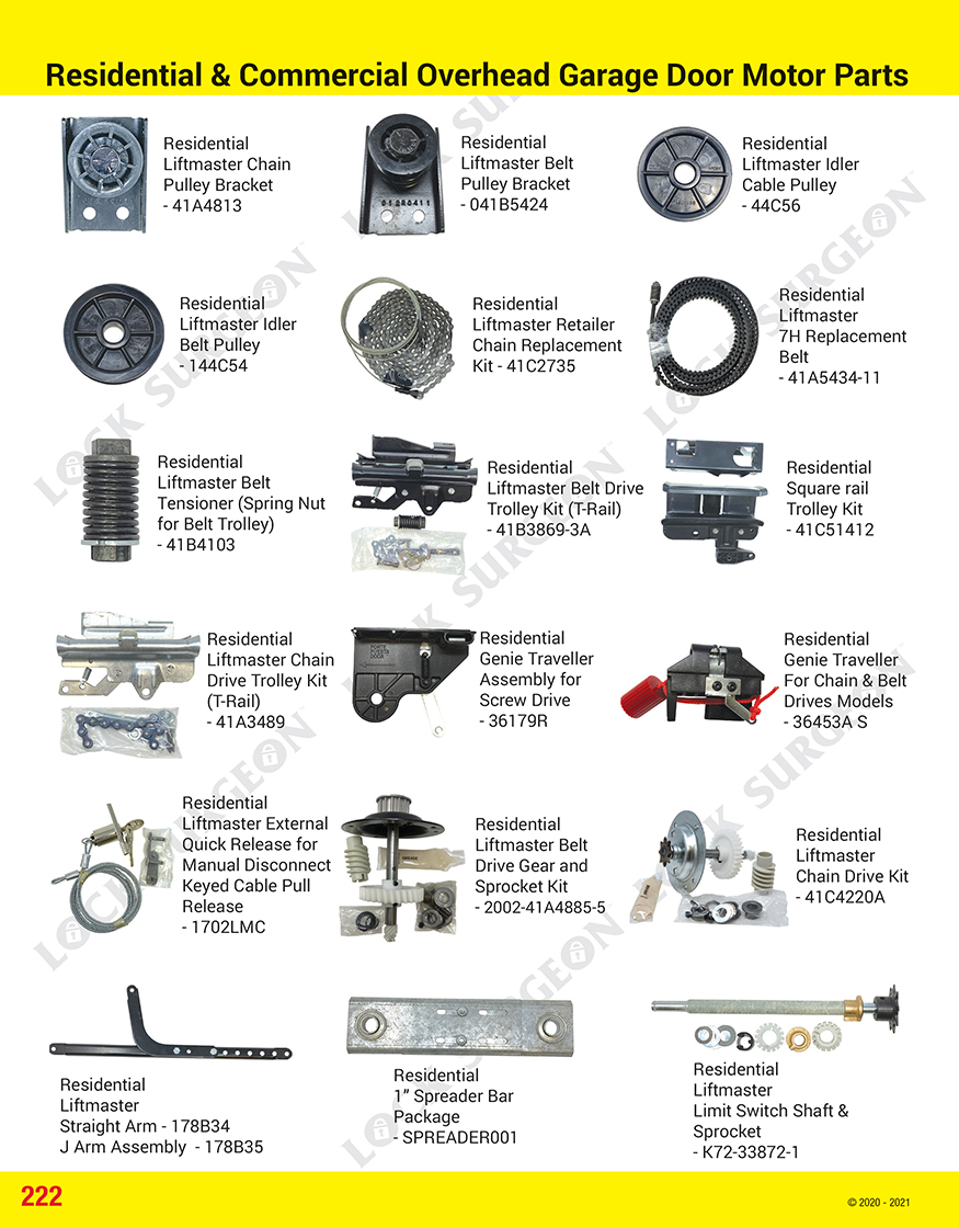 Garage door lift-assist guides motor parts pulley bracket cable pulley-drive-gear & sprocket kit.
