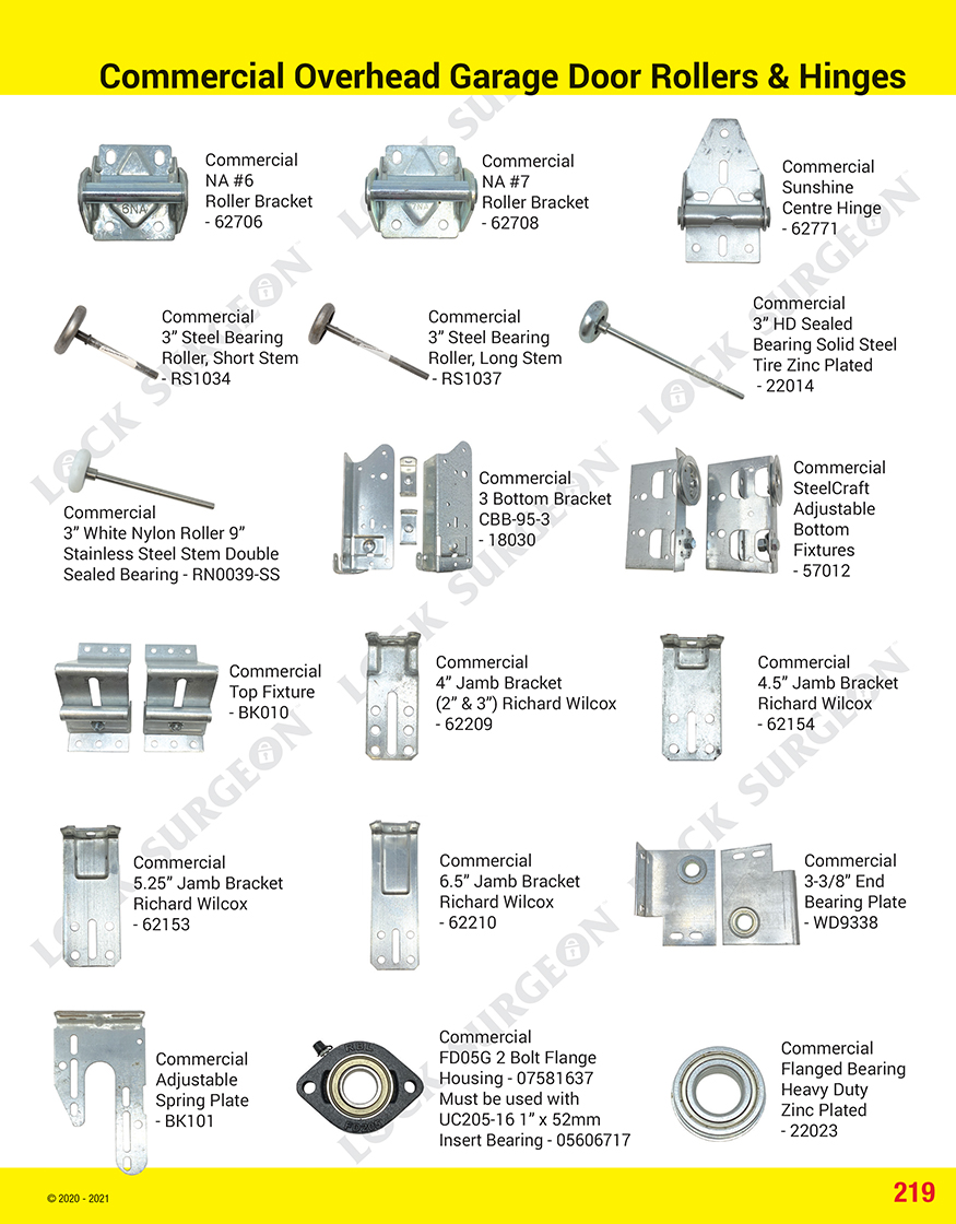 Garage door lift-assist guides commercial overhead door brackets bearings & flanges.