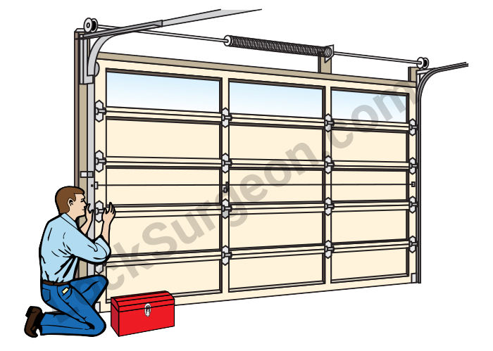 Lock Surgeon garage door cables rollers hinges man working on garage door cables rollers & hinges.