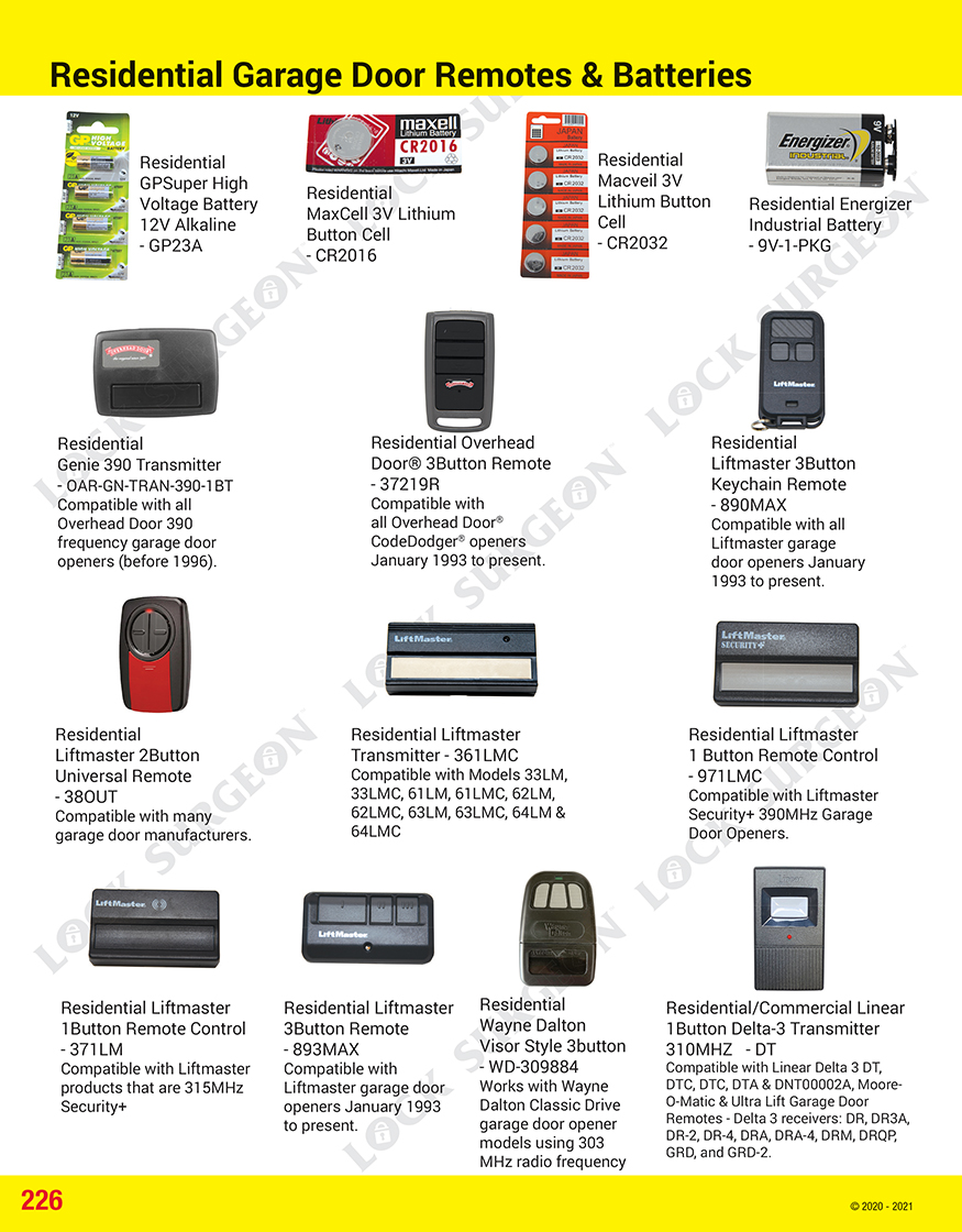 Garage door weatherseal residential door remotes transmitters code-dodger & Batteries.