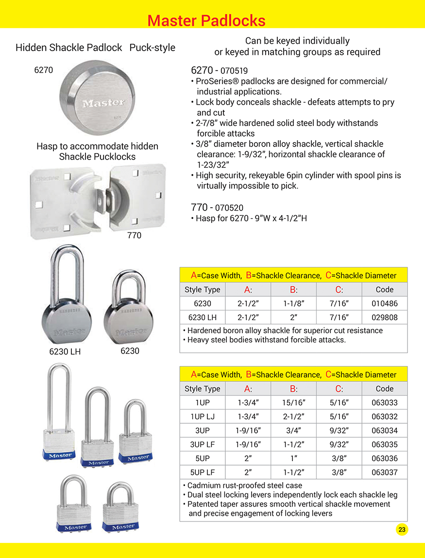 Master Padlock & Puck Lock Solutions Several Other Padlock Size Options Are Available