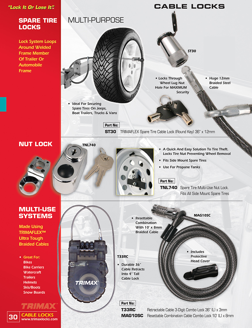 Spare tire locks multi-purpose cable locks.