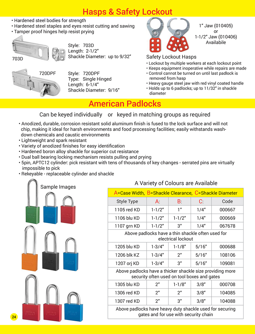 Various sizes & styles of american padlocks additional sizes & colours available