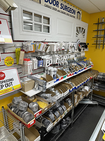 a large selection of garage door parts ready for shipping or in-store pickup.